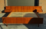 REFINISHED Mid Century Modern Teak Bed King w Floating Nightstands 5