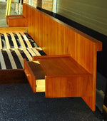 REFINISHED Mid Century Modern Teak Bed King w Floating Nightstands 11