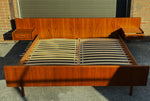 REFINISHED Mid Century Modern Teak Bed King w Floating Nightstands 1