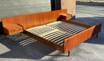 REFINISHED Mid Century Modern Teak Bed King w Floating Nightstands 12