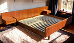 REFINISHED Mid Century Modern Teak Bed King w Floating Nightstands 2