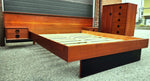 REFINISHED MCM Teak & Rosewood Bed Queen w nightstands, 9 Drawers Dresser & Tallboy 10