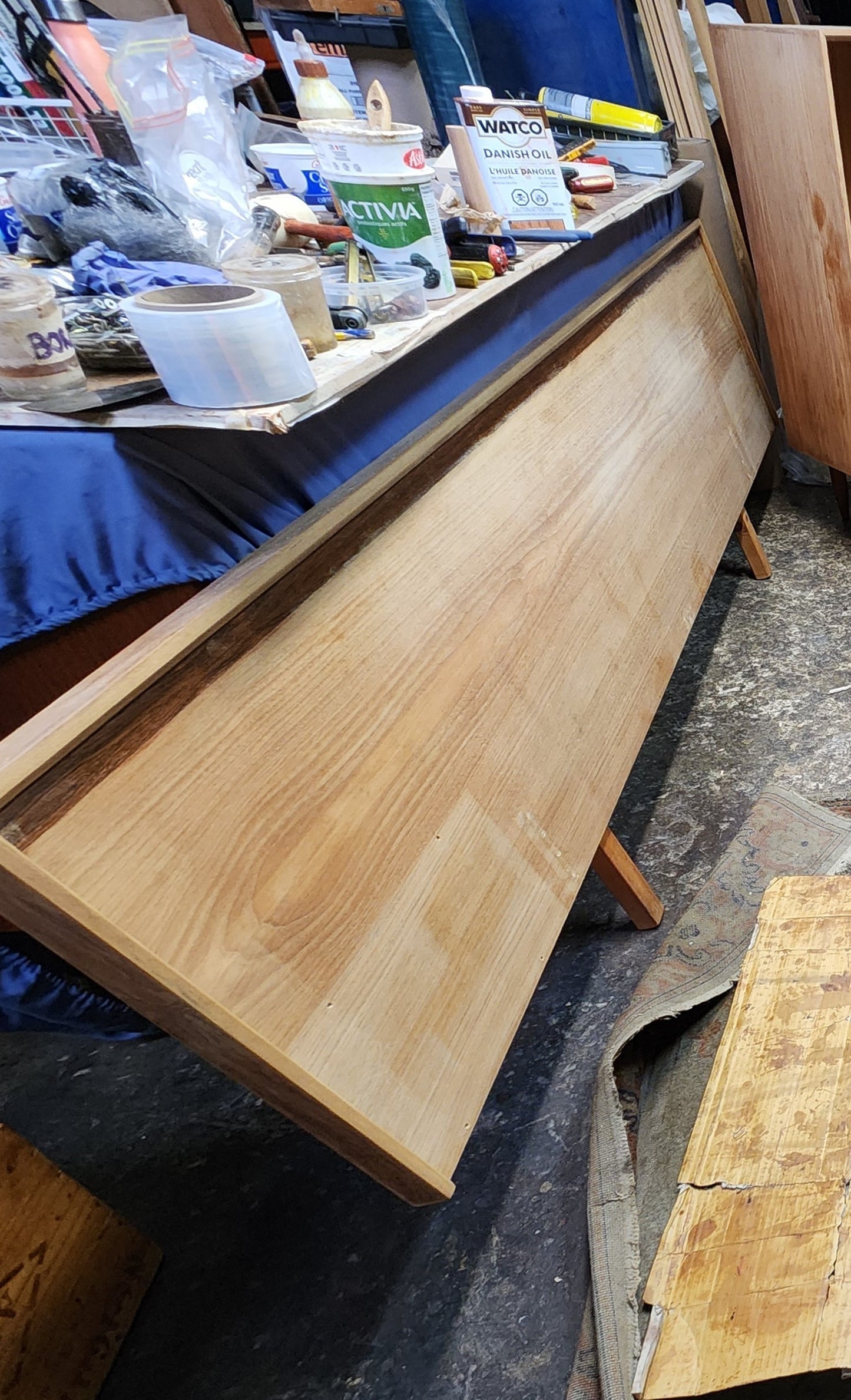 REFINISHED Mid Century Modern Teak Queen Bed w Rosewood Details