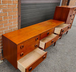 REFINISHED MCM Teak & Rosewood Bed Queen w nightstands, 9 Drawers Dresser & Tallboy 6
