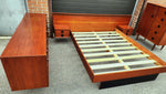 REFINISHED MCM Teak & Rosewood Bed Queen w nightstands, 9 Drawers Dresser & Tallboy 7