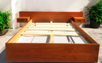 Mid Century Modern teak bed platform with floating nightstands queen 2