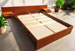 Mid Century Modern teak bed platform with floating nightstands queen 3