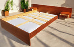 Mid Century Modern teak bed platform with floating nightstands queen 1