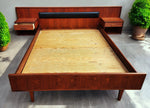 REFINISHED Danish Mid Century Modern Teak Bed w Floating Nightstands Queen 3