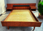 REFINISHED Danish Mid Century Modern Teak Bed w Floating Nightstands Queen 5