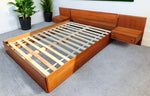 REFINISHED Mid Century Modern Teak Queen Bed w Floating Nightstands 2
