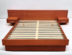 REFINISHED Mid Century Modern Teak Queen Bed w Floating Nightstands 1
