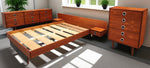 REFINISHED Mid Century Modern teak queen bed w floating nightstands & 2 dressers 1
