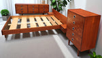 REFINISHED Mid Century Modern teak queen bed w floating nightstands & 2 dressers 2