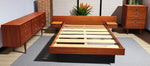 REFINISHED Mid Century Modern teak queen bed w floating nightstands & 2 dressers 3