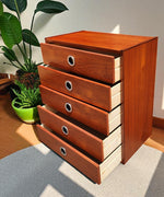 REFINISHED Mid Century Modern teak queen bed w floating nightstands & 2 dressers 6