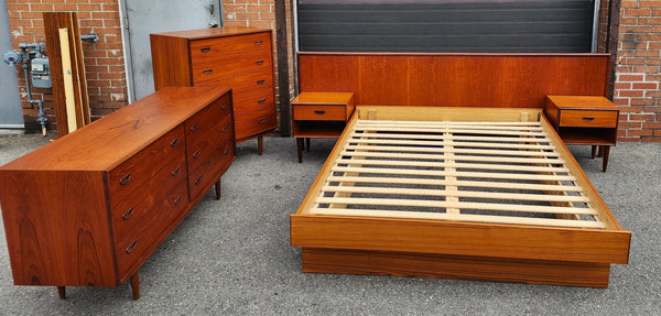 RESTORED Mid Century Modern Teak Queen Bed w Nightstands & 2 Dressers