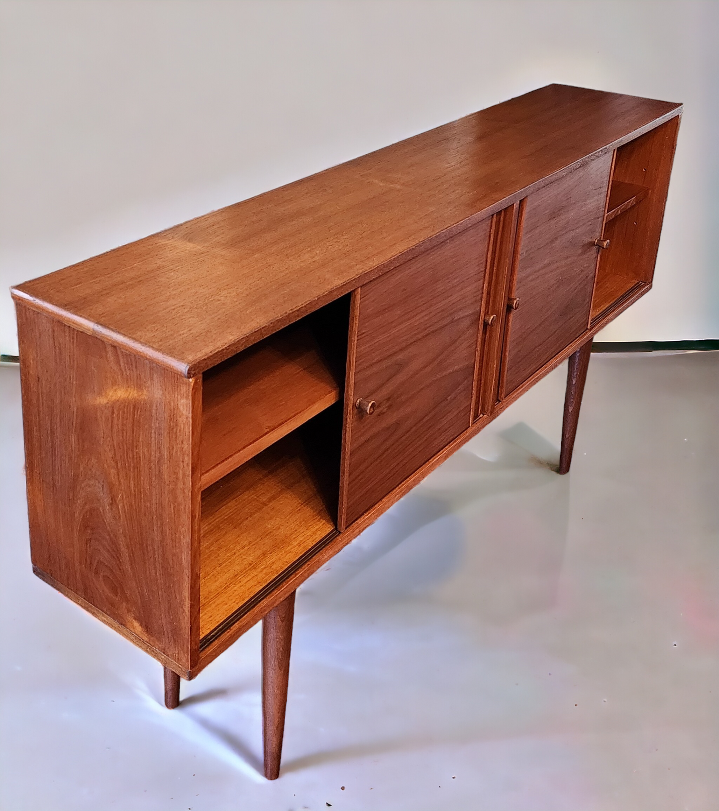 REFINISHED Mid Century Modern Teak Cabinet Narrow 61.5"