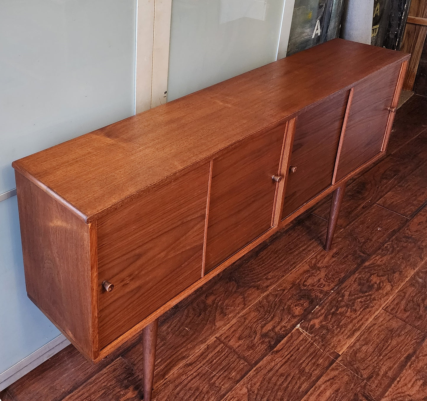 REFINISHED Mid Century Modern Teak Cabinet Narrow 61.5"