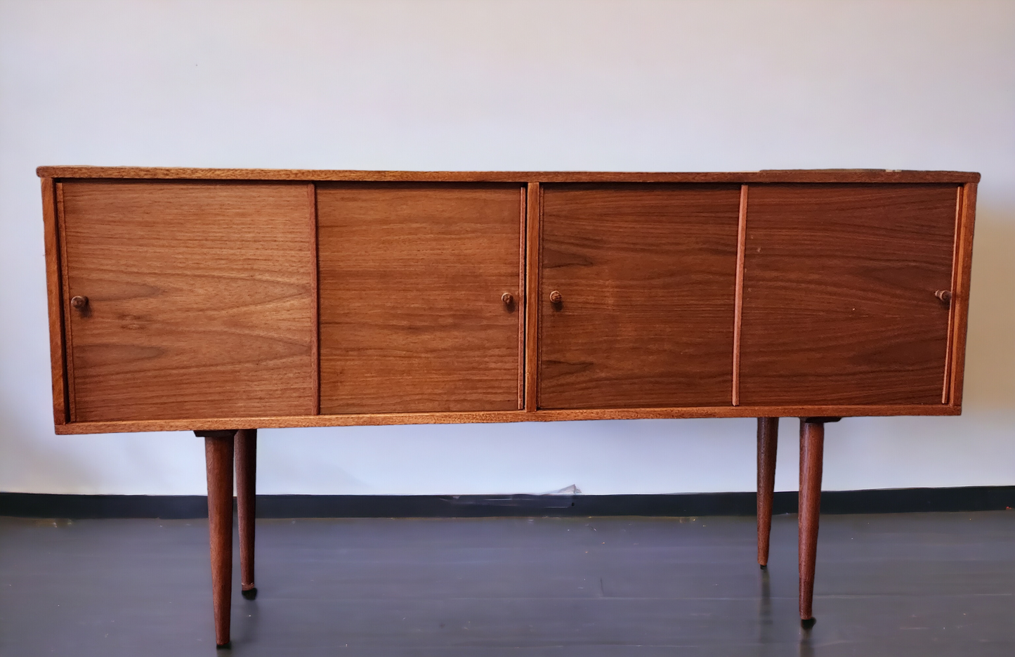 REFINISHED Mid Century Modern Teak Cabinet Narrow 61.5"