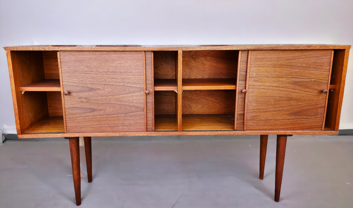 REFINISHED Mid Century Modern Teak Cabinet Narrow 61.5