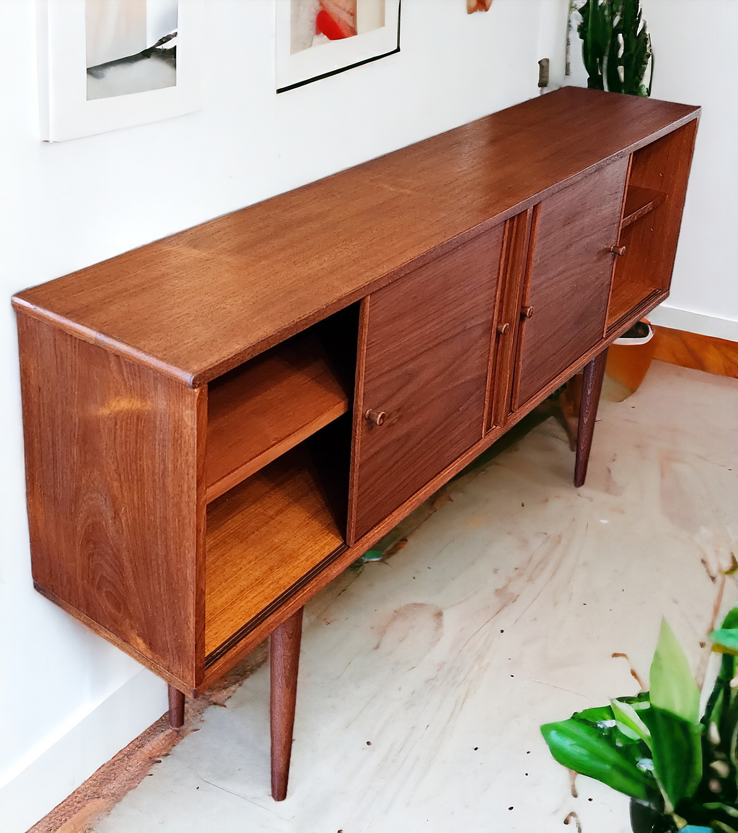 REFINISHED Mid Century Modern Teak Cabinet Narrow 61.5"