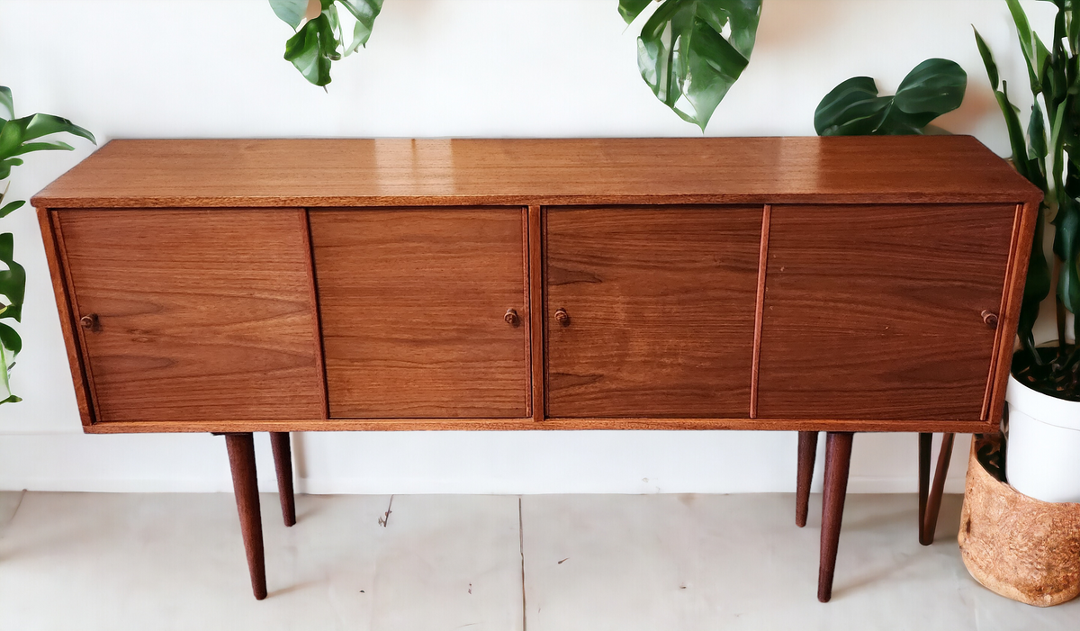 REFINISHED Mid Century Modern Teak Cabinet Narrow 61.5