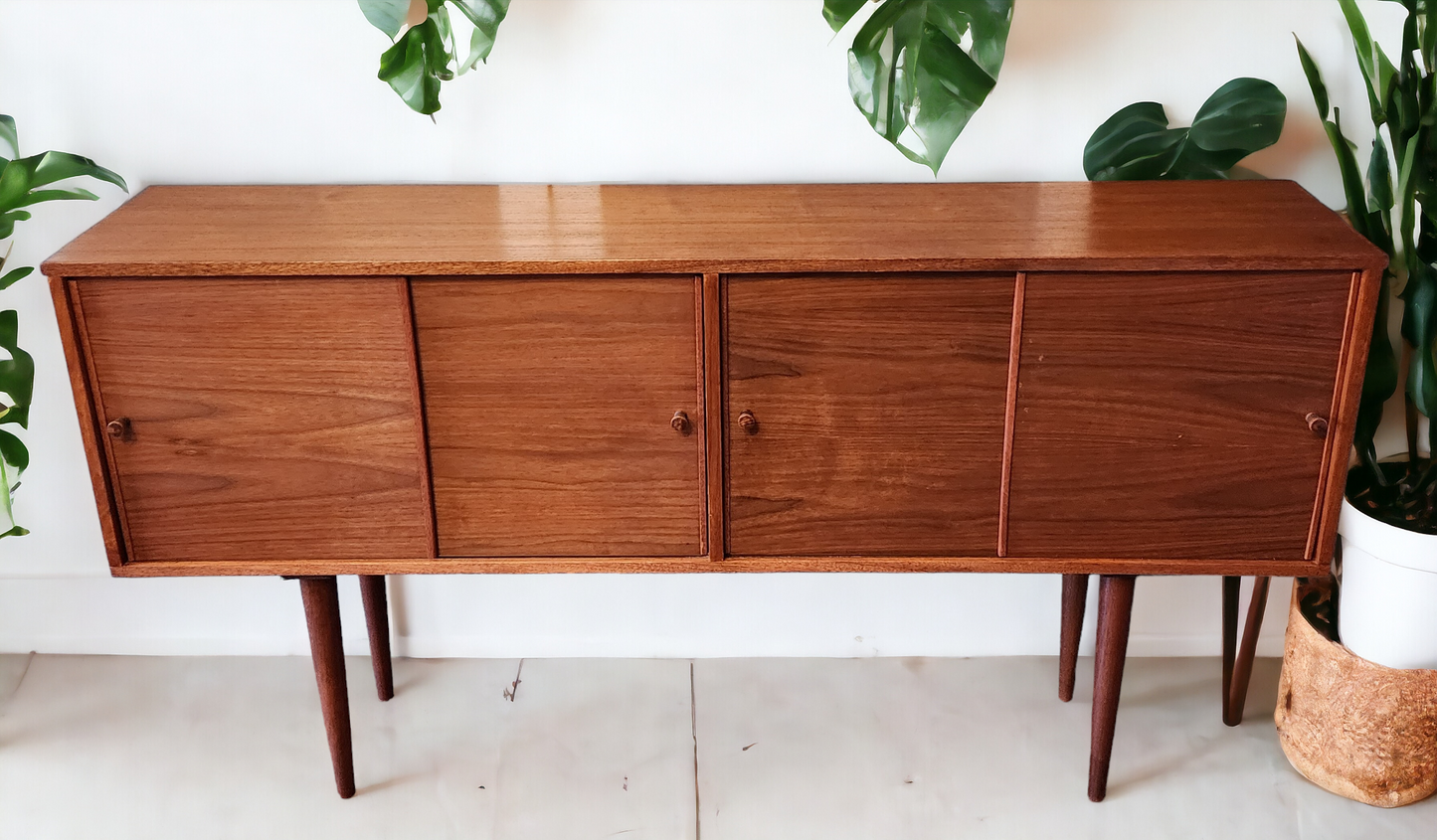 REFINISHED Mid Century Modern Teak Cabinet Narrow 61.5"