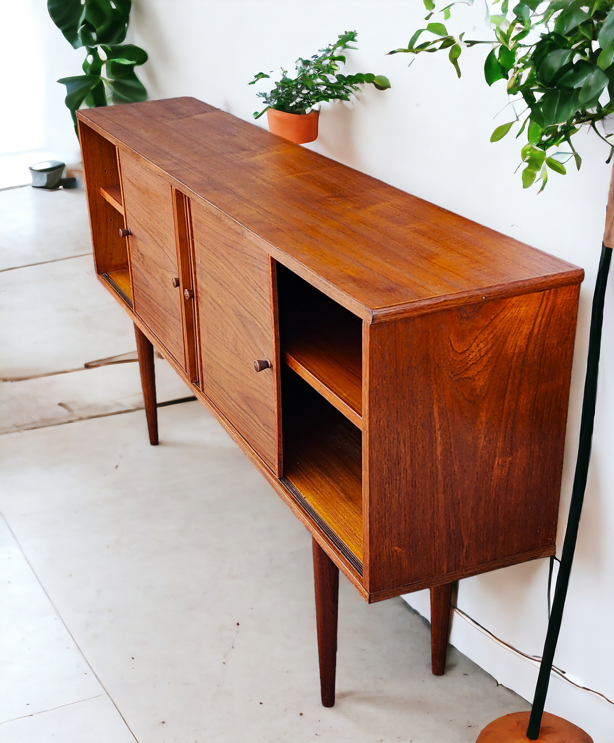 REFINISHED Mid Century Modern Teak Cabinet Narrow 61.5
