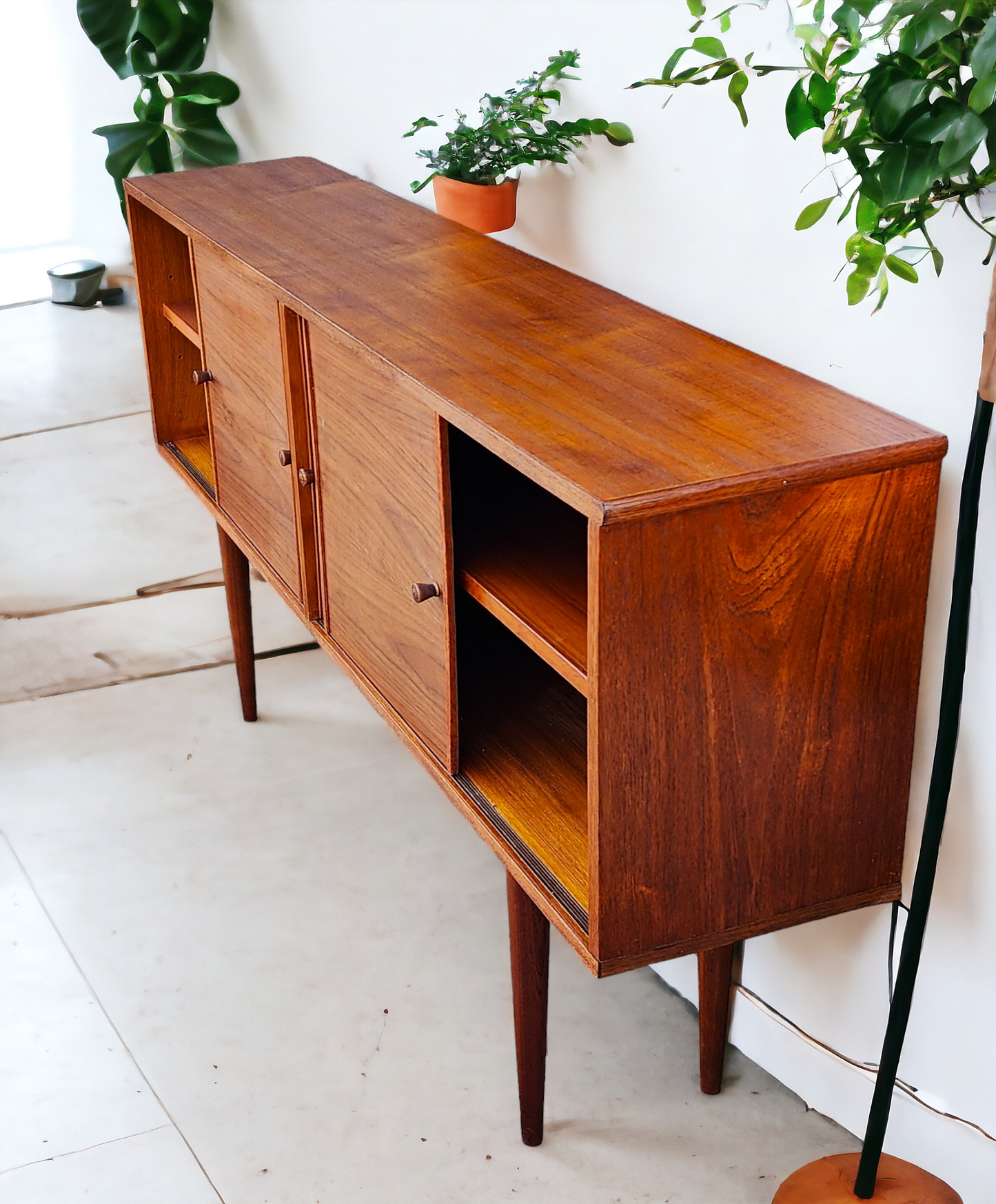 REFINISHED Mid Century Modern Teak Cabinet Narrow 61.5"