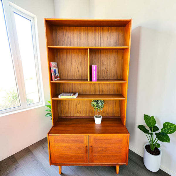 REFINISHED Danish Mid Century Modern Teak Cabinet w Shelving