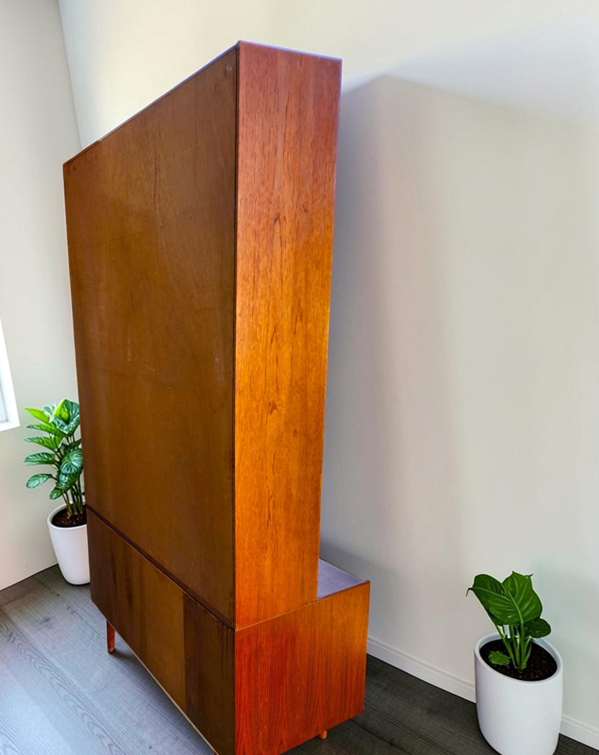 REFINISHED Danish Mid Century Modern Teak Cabinet w Shelving