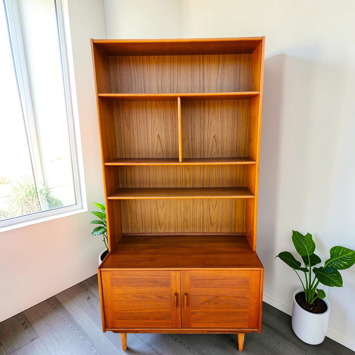 REFINISHED Danish Mid Century Modern Teak Cabinet w Shelving
