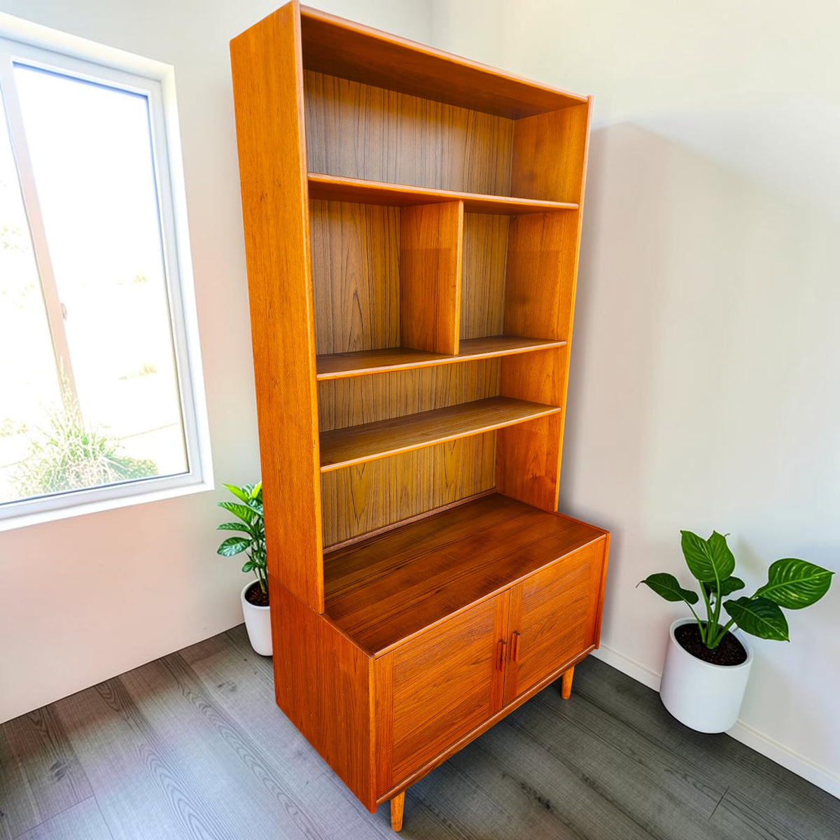 REFINISHED Danish Mid Century Modern Teak Cabinet w Shelving