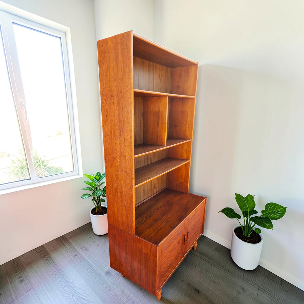REFINISHED Danish Mid Century Modern Teak Cabinet w Shelving