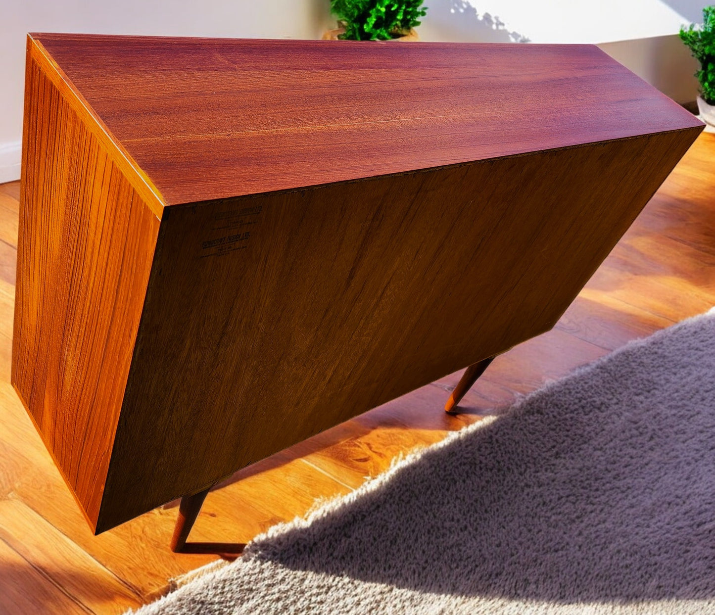REFINISHED Mid Century Modern Teak Cabinet w Walnut Doors 4 ft Narrow