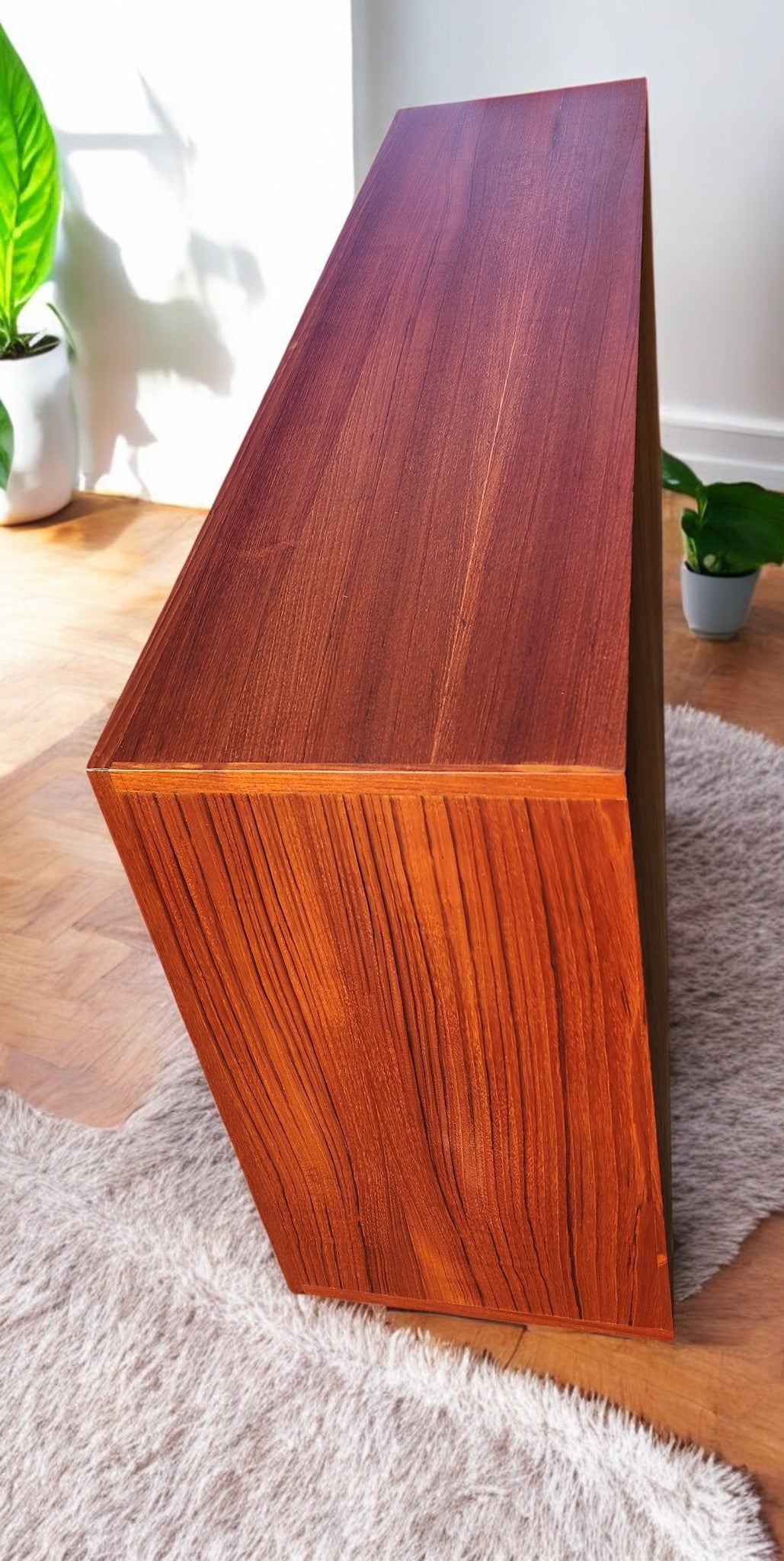 REFINISHED Mid Century Modern Teak Cabinet w Walnut Doors 4 ft Narrow