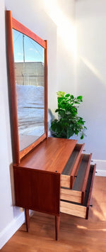 REFINISHED Mid Century Modern Teak Cabinet with Drawers & Free Mirror 3