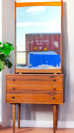 REFINISHED Mid Century Modern Teak Cabinet with Drawers & Free Mirror 4