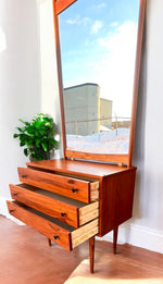 REFINISHED Mid Century Modern Teak Cabinet with Drawers & Free Mirror 5