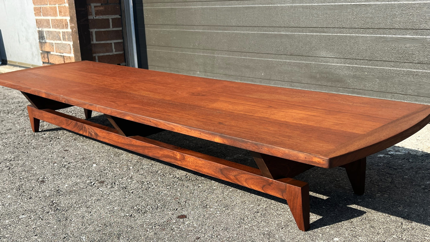 REFINISHED Mid Century Modern Teak Bench or Cocktail Table 66" Long & Low