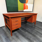 REFINISHED Mid Century Modern Teak Desk w Two Pedestals Free-Standing 65