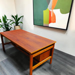 REFINISHED Mid Century Modern Teak Desk w Two Pedestals Free-Standing 65