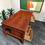REFINISHED Mid Century Modern Teak Desk w Two Pedestals Free-Standing 65