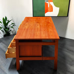 REFINISHED Mid Century Modern Teak Desk w Two Pedestals Free-Standing 65