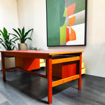 REFINISHED Mid Century Modern Teak Desk w Two Pedestals Free-Standing 65