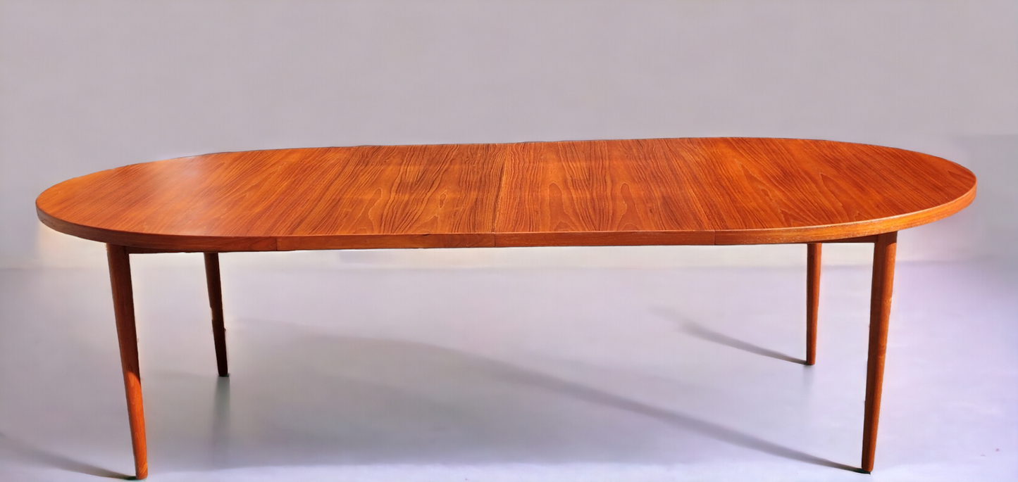REFINISHED Danish Mid Century Modern Teak Table Oval w 2 Leaves 60"-100.5"