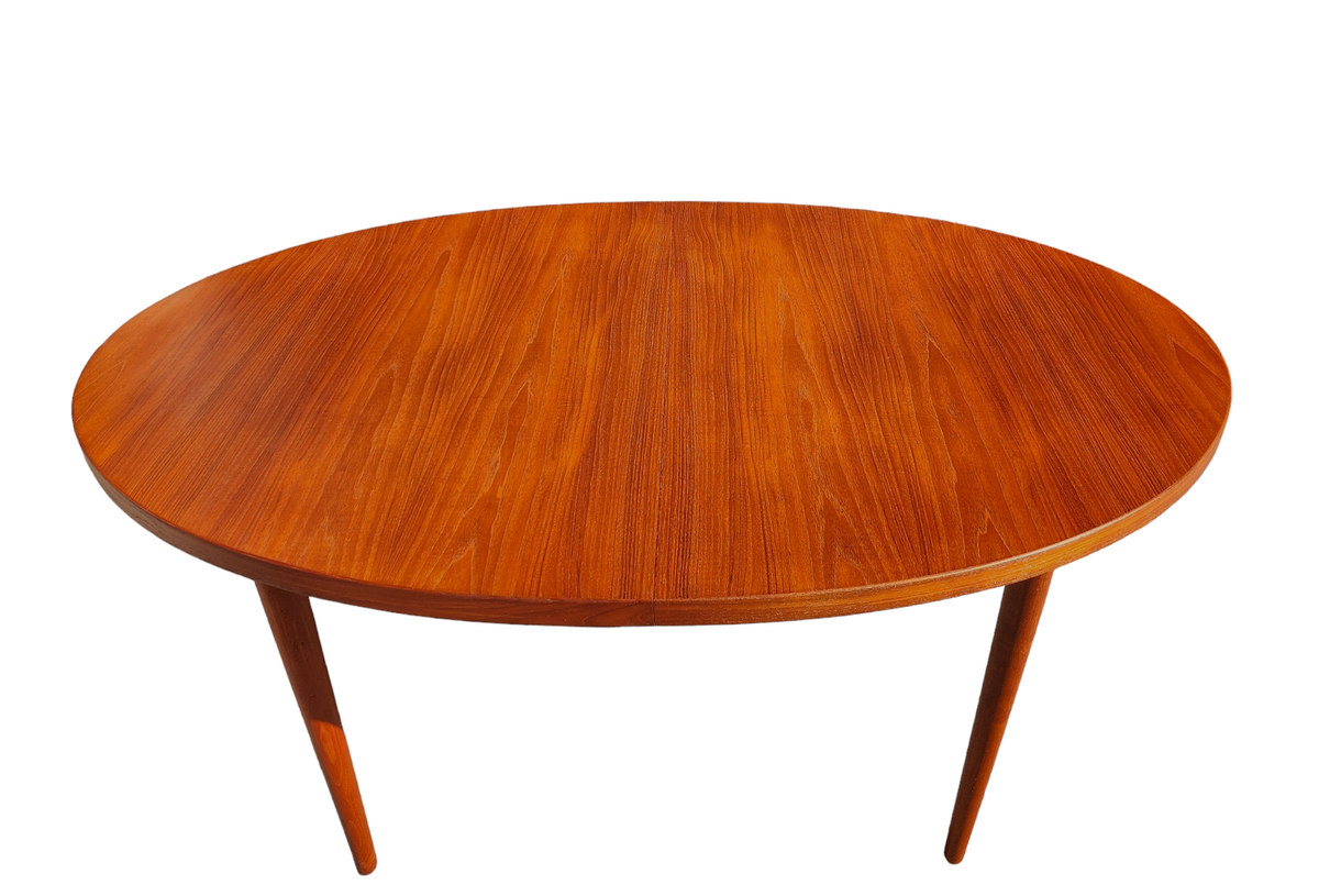 REFINISHED Danish Mid Century Modern Teak Table Oval w 2 Leaves 60
