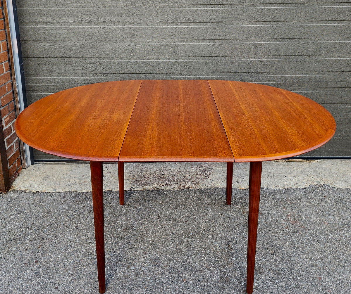 REFINISHED Mid Century Modern Teak Table Round w Leaf 42