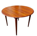 REFINISHED Mid Century Modern Teak Table Round w Leaf 42